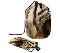 Drawstring Makeup Bag, Barrel Shaped Travel Cosmetic Bag Make up Bags, Foldable Toiletry Organizer Storage Pocket for Women&Girls - Tiger with Big Mouth