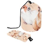 Drawstring Makeup Bag, Barrel Shaped Travel Cosmetic Bag Make up Bags, Foldable Toiletry Organizer Storage Pocket for Women&Girls - Little Red Hamster with Apple Slice