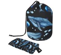 Drawstring Makeup Bag, Barrel Shaped Travel Cosmetic Bag Make up Bags, Foldable Toiletry Organizer Storage Pocket for Women&Girls - Whales Jellyfish Sperm Whale Narwhal