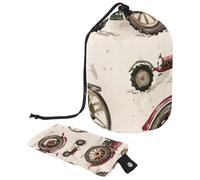 Drawstring Makeup Bag, Barrel Shaped Travel Cosmetic Bag Make up Bags, Foldable Toiletry Organizer Storage Pocket for Women&Girls - Vintage Tractors Farm Machinery