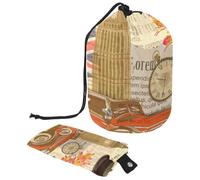 Drawstring Makeup Bag, Barrel Shaped Travel Cosmetic Bag Make up Bags, Foldable Toiletry Organizer Storage Pocket for Women&Girls - London Vintage Postcard