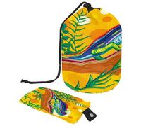 Drawstring Makeup Bag, Barrel Shaped Travel Cosmetic Bag Make up Bags, Foldable Toiletry Organizer Storage Pocket for Women&Girls - Beautiful Chameleon Green Forest