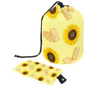 Drawstring Makeup Bag, Barrel Shaped Travel Cosmetic Bag Make up Bags, Foldable Toiletry Organizer Storage Pocket for Women&Girls - Sunflower and Haystack