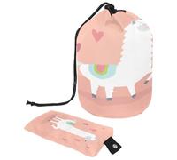 Drawstring Makeup Bag, Barrel Shaped Travel Cosmetic Bag Make up Bags, Foldable Toiletry Organizer Storage Pocket for Women&Girls - Lovely Alpaca with Hearts