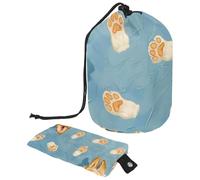 Drawstring Makeup Bag, Barrel Shaped Travel Cosmetic Bag Make up Bags, Foldable Toiletry Organizer Storage Pocket for Women&Girls - Cute Corgi Pawprints on Blue