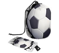Drawstring Makeup Bag, Barrel Shaped Travel Cosmetic Bag Make up Bags, Foldable Toiletry Organizer Storage Pocket for Women&Girls - Soccer Flying Through The Wall Cracks
