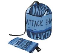 Drawstring Makeup Bag, Barrel Shaped Travel Cosmetic Bag Make up Bags, Foldable Toiletry Organizer Storage Pocket for Women&Girls - Dangerous Shark on Ocean