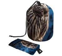 Drawstring Makeup Bag Large Cosmetic Bag Toiletry Organizer for Women Travel Toiletry Bucket Bags, Barred Owl Sits Motionless in The Blue Moonlight