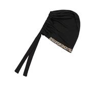 Drawstring Muslims Turban Caps with Hot Drill Rhinestones Brimless Ethnic Pullover Headwrap Hat Women Elastic Malay Hijab Caps Beanies Hat Black