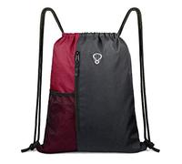 Drawstring PE Bag Sports Backpack Teens Gym Bag Mens Large Beach Swim Bag with Zipper and Mesh Pockets, Travel Bag Pack for Boys Girls Unisex Black Red