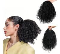 Drawstring Ponytail Afro Kinky Curly Ponytail Extension 8 Inch Synthetic Curly Ponytail Extension Synthetic (1B)