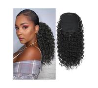Drawstring Ponytail Extensions Deep Curly Human Hair Ponytails 12-26 Inch Clip in Curly Remy Hair Ponytails Hairpieces #1B(22inches)