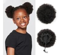 Drawstring Ponytail Extensions For Black Wome, 6Inch Afro Bun Hair Piece For Women, Afro Puffs Hair Buns 1PCS Afro Kinkys Curly Black Bun Hairpieces Updo Hair Extensions