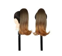Drawstring Ponytail Hair Extension for Black Women, 14 Inch Straight Pony tail with End Curls Synthetic Fake Hairpieces Hair Extension for Daily Use(T1B-27)