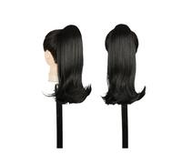 Drawstring Ponytail Hair Extension for Black Women, 14 Inch Straight Pony tail with End Curls Synthetic Fake Hairpieces for Daily Use(1B)