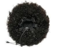 Drawstring Ponytail Human Hair Brazilian Short Curly Drawstring Pony Tail Afro Puff Bun Chignon Accessories Hair Extension for Daily Use(Black)