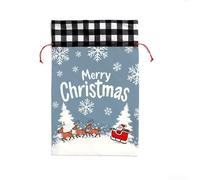 Drawstring Present Bag with Christmas For FOREST Santa Flannel Design for Kids Seasonal s (Gray Moose Sleigh)