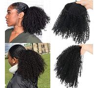 Drawstring Puff Afro Kinky Curly Ponytail For Black Women Short Wrap Synthetic Clip in ponytail Hair Extensions 8inch #1B Color