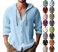 Drawstring Shirt Mens Long Sleeve T Shirt Mens With Hood Lightweight Running Shirts Plain Beach Tops Hooded Holiday Pullover Lapel Button Long Sleeve With Pockets Solid Color Gym Shirts