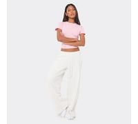 Drawstring Side Seam Stitch Detail Wide Leg Joggers In Cream, Women's Size UK 10