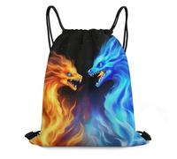 Drawstring Sport Bag, Lightweight Gym Backpack, Red Blue Ice Fire Flame Dragon Cute, Personalised Cinch Sack For Teenager, Adults, Holidays, 36X42cm