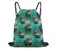 Drawstring Sport Bag, Personalised Sport Gym Sack, Spacious Diving Hippo, Unisex String Sackpack For Hiking, Activities, Teenager, 36X42cm