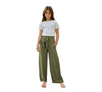 Drawstring Summer Kid Lounge Joggers with Pocket Smocked High Waist Pant Wide Leg Trouser Training Pant for Girl 12 Years Army Green Children Clothing Girl Trouser 12 Years Army Green Kids Joggers