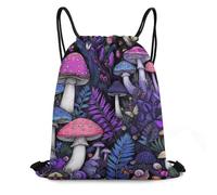 Drawstring Swimming Bag, Comfortable Swimming Backpack, Witch Mystery Magic Mushroom Purple Leaves Trippy Mushrooms, Lightweight Swim Bags For Adults, Travel, Shopping, 36X42cm