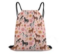 Drawstring Swimming Bag, Daily Sports Backpack, Flower Horse Pink, Foldable Swim String Backpack For Teenager, Shopping, Women, 36X42cm