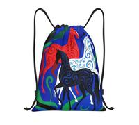 Drawstring Swimming Bag, Daily Swimming Backpack, Decorative Horse Blue, Premium School Bags For Beach, Activities, Women, 36X42cm