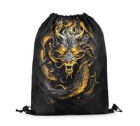 Drawstring Swimming Bag Dragon Mystic Gothic Western Boho Magical 3D Yellow Flame Fire Print, Comfort Sports Backpack Custom School Bag For Teenager Travel Yoga 36X42Cm