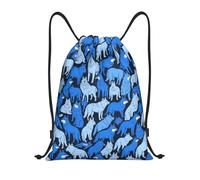 Drawstring Swimming Bag, Eco Friendly Sports Backpack, Wolves Blue, Foldable String Sackpack For Activities, Shopping, Men, 36X42cm
