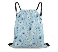 Drawstring Swimming Bag, Foldable Gym Backpack, Blue Butterfly Cute Butterflies Pattern Cute, Personalised Cinch Sack For Activities, Travel, Holidays, 36X42cm