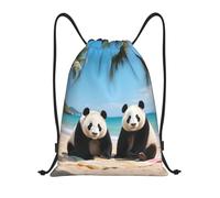 Drawstring Swimming Bag, Lightweight Trainer Bags, Cute Panda On Beach, Personalised Cinch Sack For Adults, Activities, Travel, 36X42cm