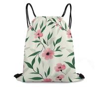 Drawstring Swimming Bag, Personalised Drawstring Backpack, Pink Purple Daisy Flowers Green Leaves Flower, Comfortable String Sackpack For Teenager, Shopping, Adults, 36X42cm
