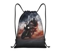 Drawstring Swimming Bag, Personalised Sports Backpack, Man Riding A Motorcycle, Eco Friendly School Bags For Activities, Yoga, Shopping, 36X42cm
