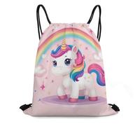 Drawstring Swimming Bag, Personalised Trainer Bags, Rainbow Cloud Pink Horse Seas Cute, Comfortable Swim Bags For Women, Hiking, Shopping, 36X42cm