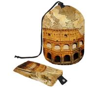 Drawstring Toiletry Bag, Ancient Roman Architecture Barrel Shaped Wash Bag Cosmetic Bags, Travel Makeup Organiser Pouch + Small Bag