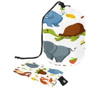 Drawstring Toiletry Bag, Animals Collection Barrel Shaped Wash Bag Cosmetic Bags, Travel Makeup Organiser Pouch + Small Bag