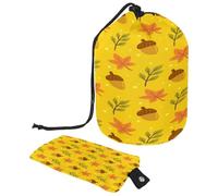 Drawstring Toiletry Bag, Autumn Acorn & Leaf Pattern Barrel Shaped Wash Bag Cosmetic Bags, Travel Makeup Organiser Pouch + Small Bag