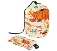 Drawstring Toiletry Bag, Autumn Harvest Pumpkin Apple Pears Barrel Shaped Wash Bag Cosmetic Bags, Travel Makeup Organiser Pouch + Small Bag