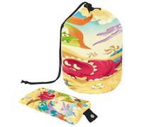 Drawstring Toiletry Bag, Cartoon Dinosaur Barrel Shaped Wash Bag Cosmetic Bags, Travel Makeup Organiser Pouch + Small Bag