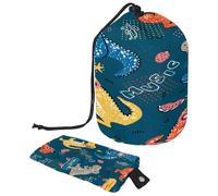 Drawstring Toiletry Bag,Cartoon Dinosaur Love Music Notes Barrel Shaped Wash Bag Cosmetic Bags, Travel Makeup Organiser Pouch + Small Bag