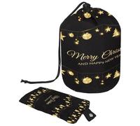 Drawstring Toiletry Bag, Christmas Golden Glitter Balls Trees Stars Decoration Barrel Shaped Wash Bag Cosmetic Bags, Travel Makeup Organiser Pouch + Small Bag