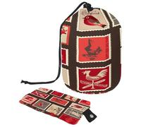 Drawstring Toiletry Bag, Christmas Postage Stamps Barrel Shaped Wash Bag Cosmetic Bags, Travel Makeup Organiser Pouch + Small Bag