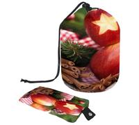 Drawstring Toiletry Bag, Christmas Sweet Apples Barrel Shaped Wash Bag Cosmetic Bags, Travel Makeup Organiser Pouch + Small Bag
