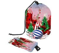 Drawstring Toiletry Bag, Christmas Wonderland Paradise Barrel Shaped Wash Bag Cosmetic Bags, Travel Makeup Organiser Pouch + Small Bag