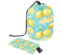 Drawstring Toiletry Bag,Citrus Fruit Yellow Lemon Pattern Barrel Shaped Wash Bag Cosmetic Bags, Travel Makeup Organiser Pouch + Small Bag