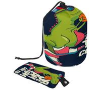 Drawstring Toiletry Bag, Cool Kid Dream Team Dinosaur Fantasy Playing Basketball Barrel Shaped Wash Bag Cosmetic Bags, Travel Makeup Organiser Pouch + Small Bag
