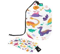 Drawstring Toiletry Bag, Cute Dinosaurs Volcanoes Barrel Shaped Wash Bag Cosmetic Bags, Travel Makeup Organiser Pouch + Small Bag